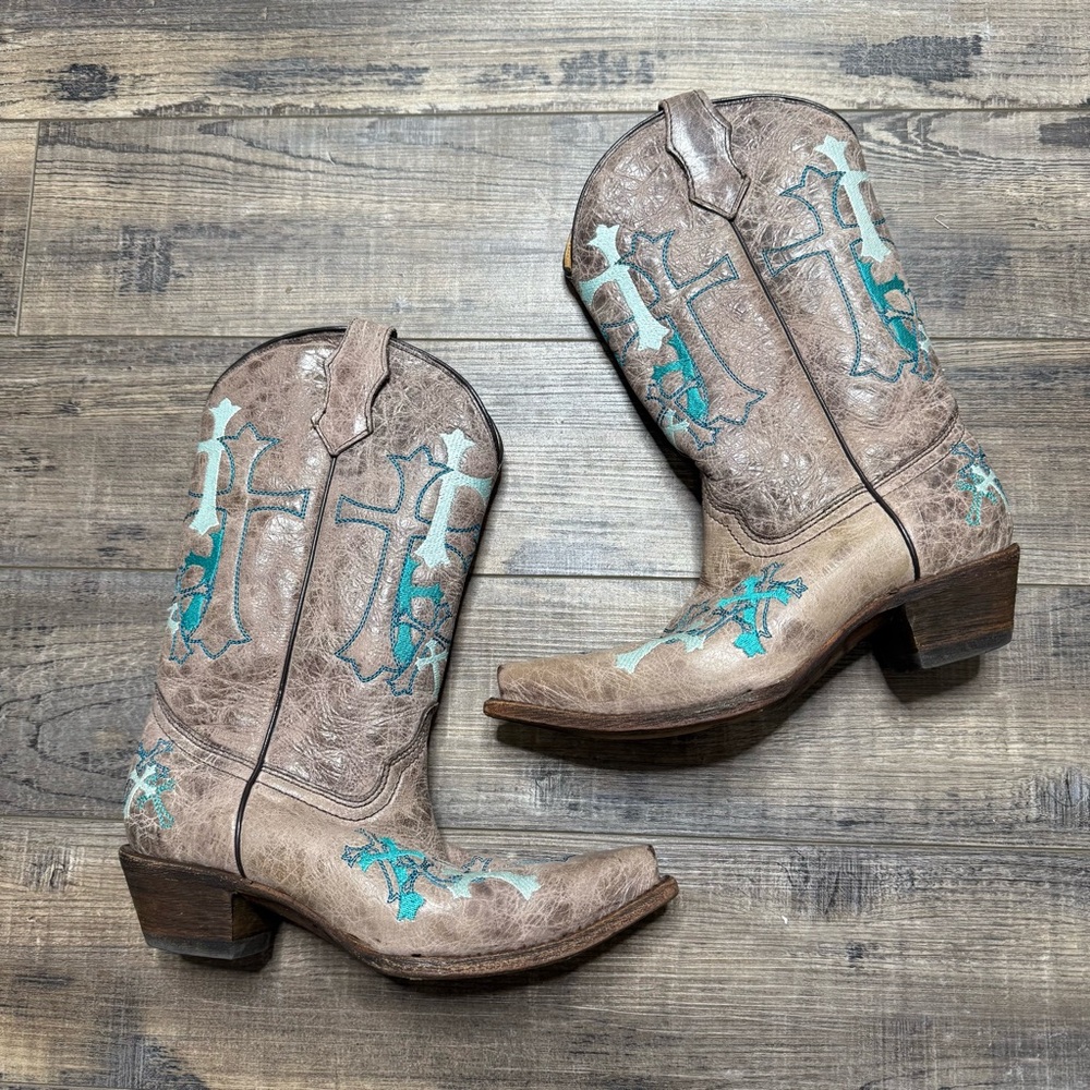 Corral Western Boots with Cross Design Turquoise